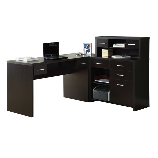 MONARCH PRODUCTS Monarch Specialties I 7018  63inW L-Shaped Corner Desk With Hutch, Cappuccino