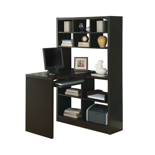 MONARCH PRODUCTS Monarch Specialties I 7021  38inW Corner Desk With Built-In Shelves, Cappuccino