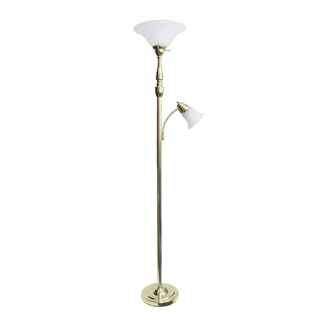 ALL THE RAGES INC Lalia Home LHF-3003-GL  Torchiere Floor Lamp With Reading Light, 71inH, Gold/White