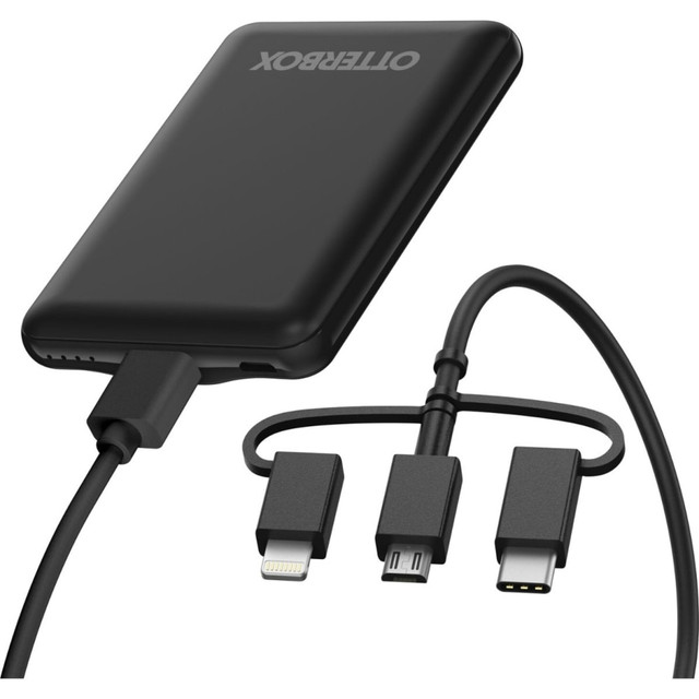 OTTER PRODUCTS LLC 78-80638 OtterBox Mobile Charging Kit Standard 5,000 mAH 3-in-1 Cable - For USB Type A Device, Micro USB Device, USB Type C Device, Lightning Device - 5000 mAh - 3 A - 5 V DC Output - 5 V Input - Black