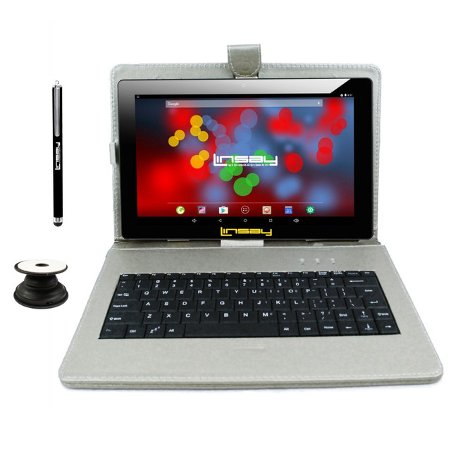 INFOLIST CORP. Linsay F10XIPSBDSP  F10IPS Tablet, 10.1in Screen, 2GB Memory, 64GB Storage, Android 13, Silver Keyboard
