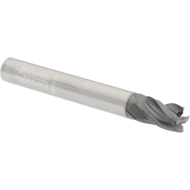 Accupro 436S2500015C11 Corner Radius End Mill: 1/4" Dia, 3/8" LOC, AlTiN Finish, Corner Radius End, Centercutting