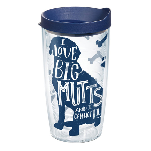 TERVIS TUMBLER COMPANY 1303035 Tervis Project Paws Tumbler With Lid, I Love Big Mutts And I Cannot Lie, 16 Oz, Clear/Navy