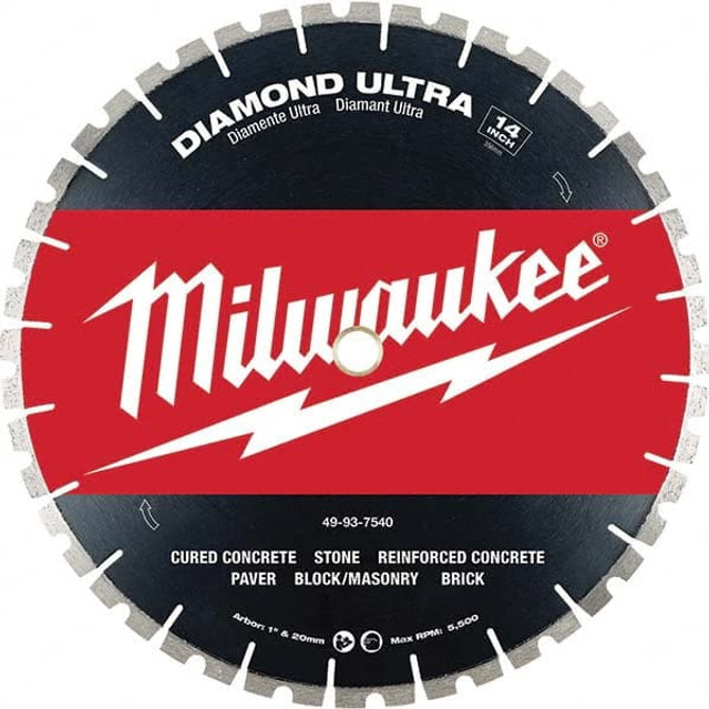 Milwaukee Tool 49-93-7540 Wet & Dry Cut Saw Blade: 14" Dia, 1" Arbor Hole, 14" Kerf Width, 24 Teeth