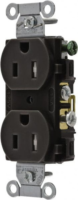 Hubbell Wiring Device-Kellems CR15BLKTR Straight Blade Duplex Receptacle: NEMA 5-15R, 15 Amps, Self-Grounding