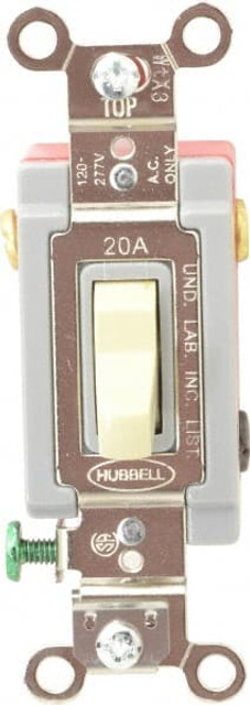 Hubbell Wiring Device-Kellems HBL1223I 3 Pole, 120 to 277 VAC, 20 Amp, Industrial Grade Toggle Three Way Switch