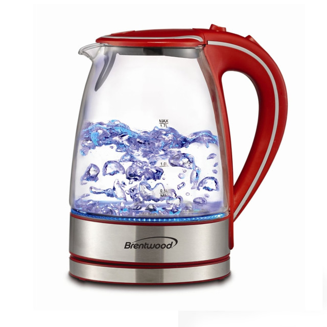 TODDYs PASTRY SHOP Brentwood 99591210M  Tempered Glass Tea Kettle, 1.7-Liter, Red