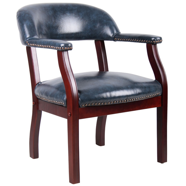 NORSTAR OFFICE PRODUCTS INC. B9540-BE Boss Office Products Captains Guest Arm Chair, Blue/Mahogany NORSTAR OFFICE PRODUCTS INC. B9540-BE Boss Office Products Captains Guest Arm Chair, Blue/Mahogany
