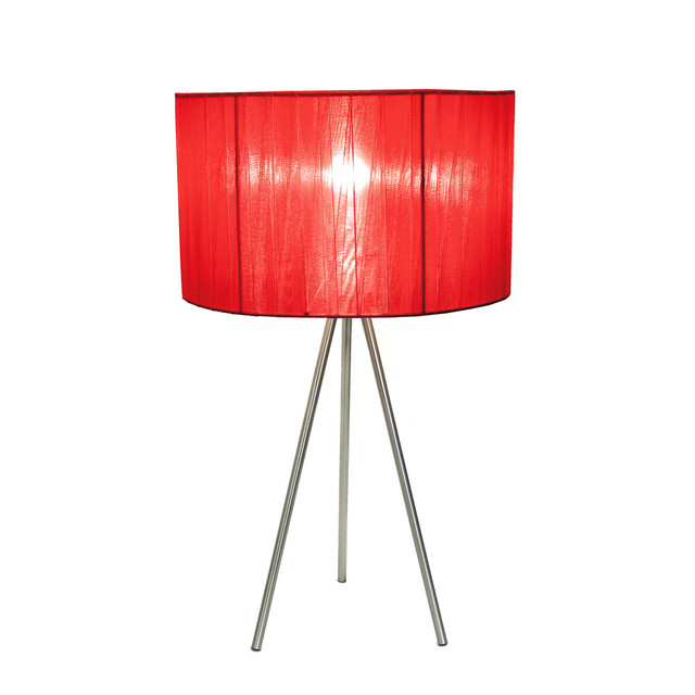 ALL THE RAGES INC Simple Designs LT2006-RED  Tripod Table Lamp, 19 3/4inH, Red Shade/Brushed Nickel Base