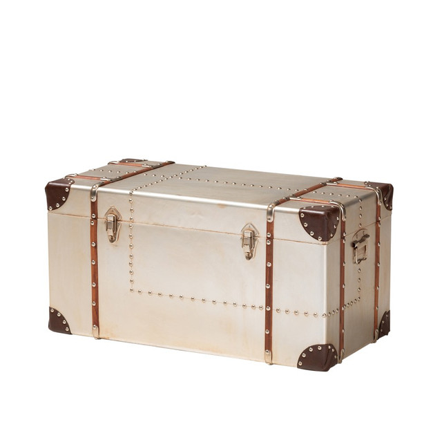 WHOLESALE INTERIORS, INC. 2721-9188 Baxton Studio French Industrial Storage Trunk, 15 3/4inH x 31 15/16inW x 15 3/4inD, Silver