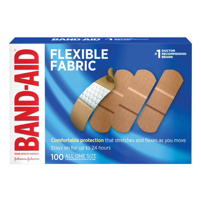 JOHNSON & JOHNSON CONSUMER INC JOJ4444 Band-Aid Brand Flexible Fabric Adhesive Bandages, All One Size, 1in x 3in, Box of 100