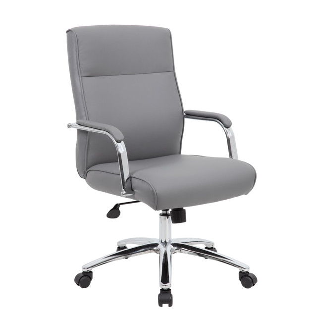 NORSTAR OFFICE PRODUCTS INC. B696C-GY Boss Office Products Modern Executive Conference Ergonomic Chair, Caressoft Vinyl, Gray/Chrome