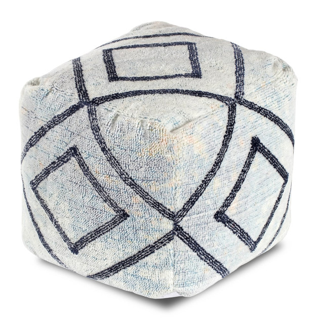 GFH ENTERPRISES INC. AMBPF013-1818 Anji Mountain Lucy In The Sky Pouf Ottoman, Ivory/Blue