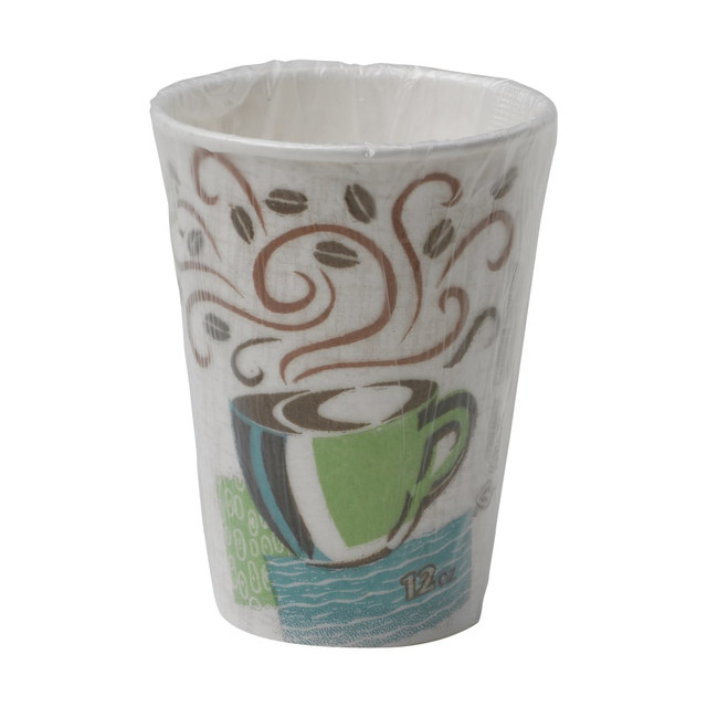 Your customers can enjoy a hot cup of coffee or sweet hot chocolate in these insulated Dixie PerfectTouch Paper Cups. The insulated paper helps keep the beverage at the ideal temperature, and the cups are individually wrapped to promote hygiene.  Insulated paper construction helps keep your beverage at the ideal temperature.  Nonslip feel helps you maintain a secure hold.  Individually wrapped to help provide a hygienic barrier.  Compatible with TP9542, D9542 and TB9542 cup lids (sold separately).  Adorned with a multicolor coffee design.  Eco-conscious choice - has one or more meaningful eco-attributes or eco-labels.