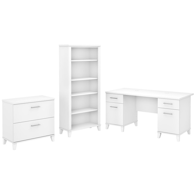 BUSH INDUSTRIES INC. SET013WH Bush Furniture 60inW Office Computer Desk With Lateral File Cabinet And 5-Shelf Bookcase, White, Standard Delivery BUSH INDUSTRIES INC. SET013WH Bush Furniture 60inW Office Computer Desk With Lateral File Cabinet And 5-Shelf Bookcase, White, Standard Delivery