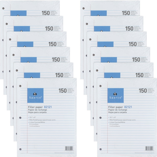 SP RICHARDS 82121BD Sparco 3HP Notebook Filler Paper, 8in x 10.5in, Wide Ruled, 1800 Sheets, White SP RICHARDS 82121BD Sparco 3HP Notebook Filler Paper, 8in x 10.5in, Wide Ruled, 1800 Sheets, White