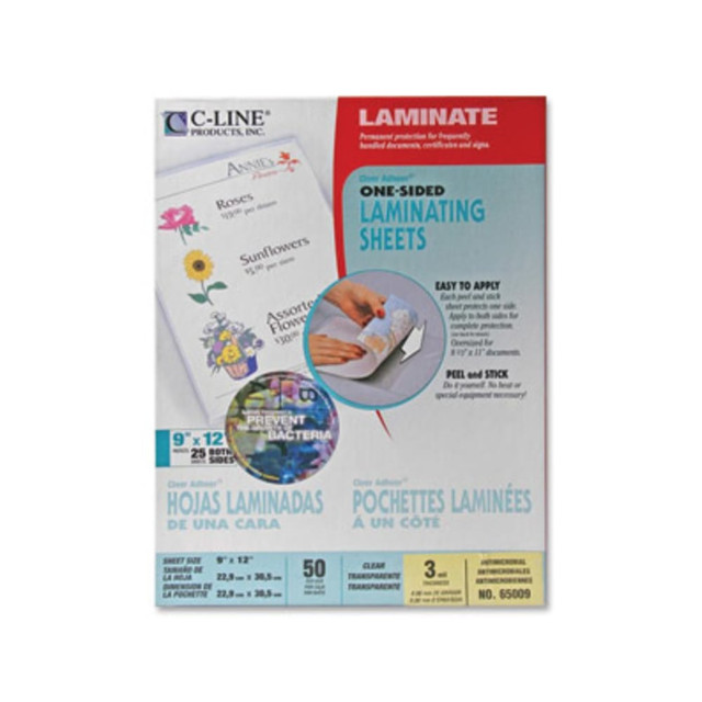 CLINE PRODUCTS INC 65009 C-Line Cleer Adheer Laminating Sheets with Antimicrobial Protection - Clear, One-Sided, 9 x 12, 50/BX, 65009