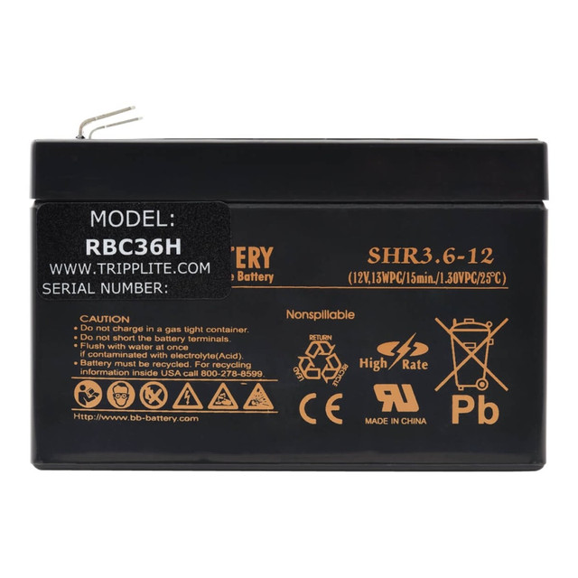 TRIPP LITE RBC36H  UPS Replacement Battery Cartridge for Select Tripp Lite AVR550U/AVRX550U UPS Systems, 12V - UPS battery - 1 x battery - 3.6 Ah