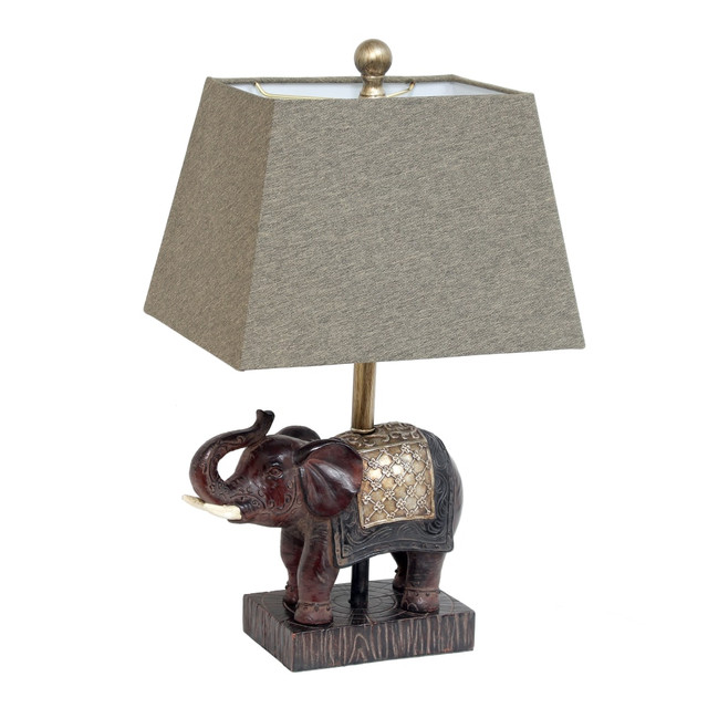 ALL THE RAGES INC Lalia Home LHT-5033-BW  Elephant Table Lamp, 20-1/2inH, Brown Shade/Brown Base
