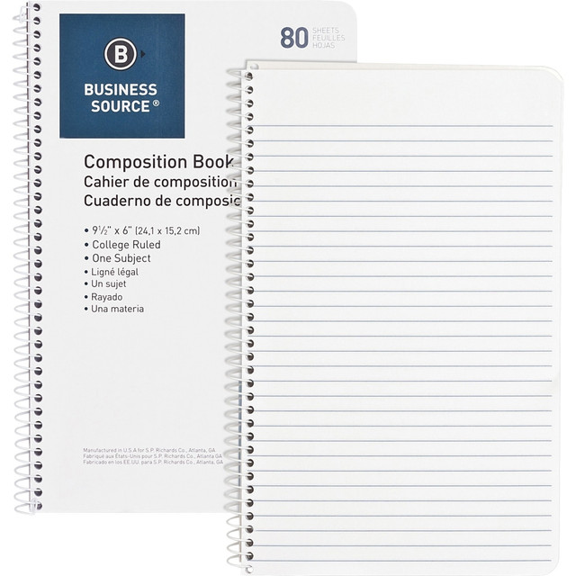 SP RICHARDS Business Source 10966  Composition Notebook, 6in x 9 1/2in, College Ruled, 80 Sheets, White