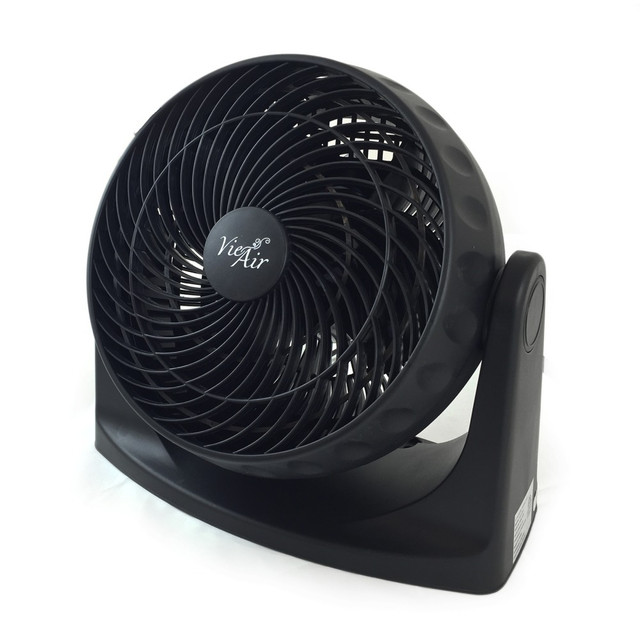 Stay cool during the workday with this Vie Air 8in High-Velocity Fan. You can choose between the 3 speed settings to find the right amount of cooling to match the heat of the day.  3 speeds let you choose the setting thats right for you.  Tilting head lets you direct the air where you need it.  Backed by the manufacturers 30-day limited warranty.