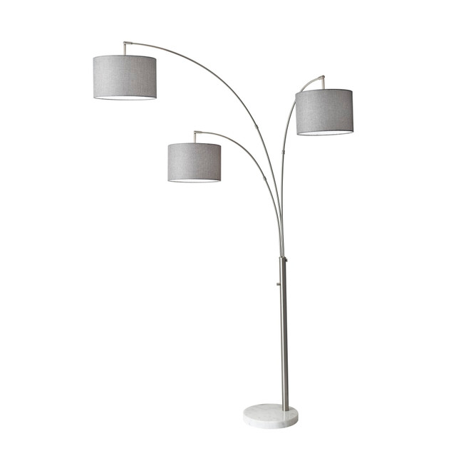 ADESSO INC Adesso 4250-22  Bowery 3-Arm Arc Floor Lamp, 83inH, Gray Shade/White Base