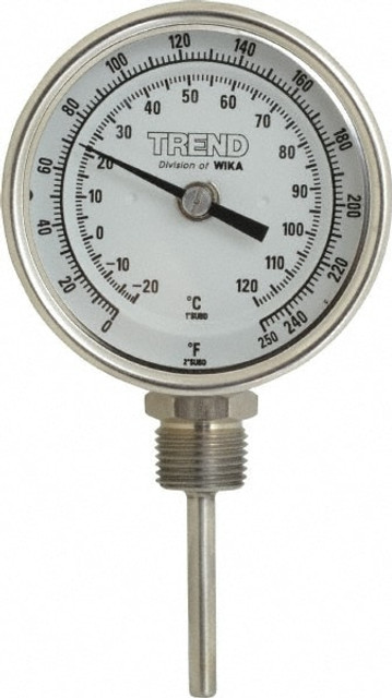 Wika 52877948 Bimetal Dial Thermometer: 0 to 250 ° F, 2-1/2" Stem Length