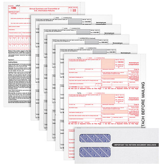 TOPS BUSINESS FORMS 22905KITNEC TOPS 5-part 1099-NEC Tax Forms - 5 Part - White - 24 / Pack