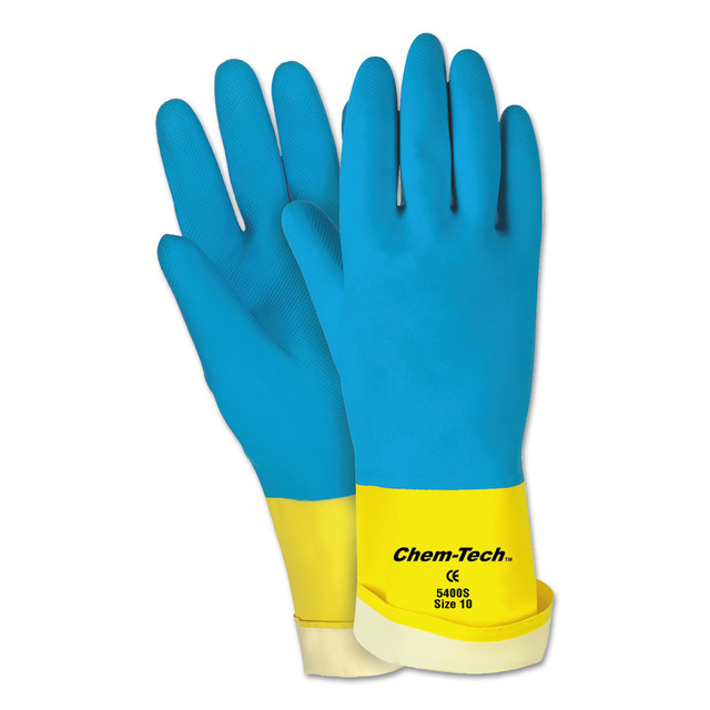 MCR SAFETY Memphis 5400S  Glove Unsupported Neoprene-Over-Latex Gloves, X-Large, Blue/Yellow, Pack Of 12