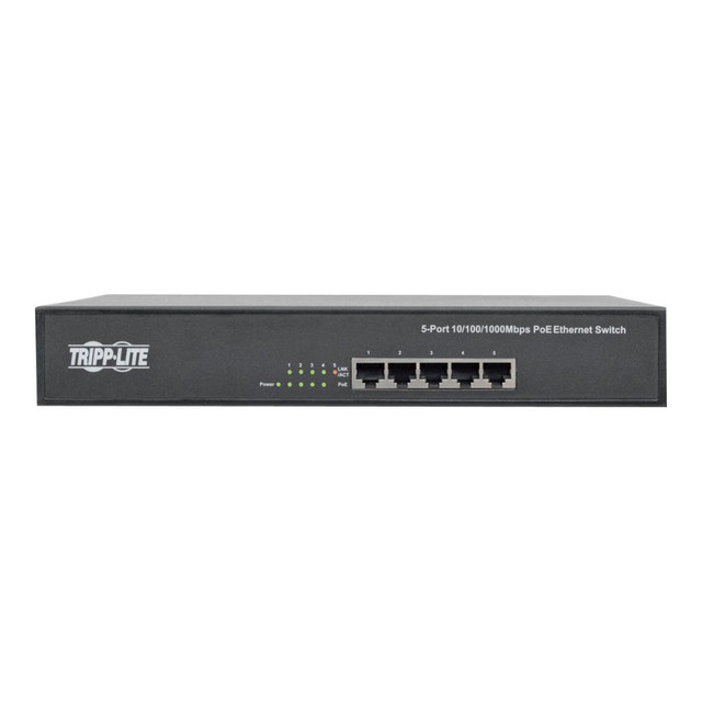 TRIPP LITE NG5POE  5-Port 10/100/1000 Mbps 1U Rack-Mount/Desktop Gigabit Ethernet Unmanaged Switch with PoE - Switch - unmanaged - 5 x 10/100/1000 (PoE+) - desktop, rack-mountable - PoE+ (75 W) - AC 100 - 240 V