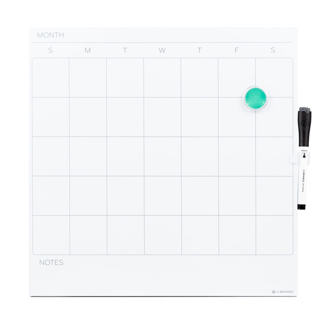 UBRANDS, LLC U Brands 461U00-04  Frameless Magnetic Dry-Erase Calendar Board, 14in x 14in, White