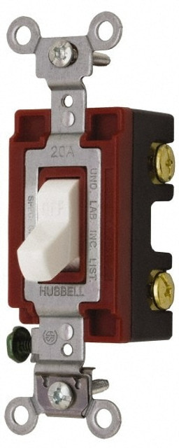 Hubbell Wiring Device-Kellems 1222W 2 Pole, 120 to 277 VAC, 20 Amp, Industrial Grade Toggle Wall Switch