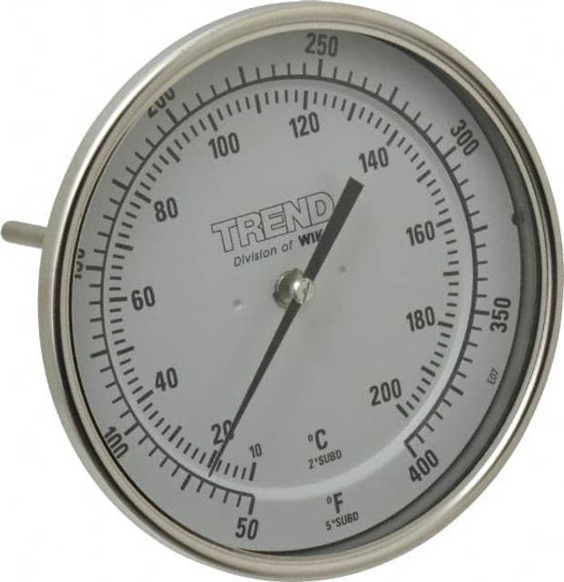 Wika 50060A009G4 Bimetal Dial Thermometer: 50 to 400 ° F, 6" Stem Length