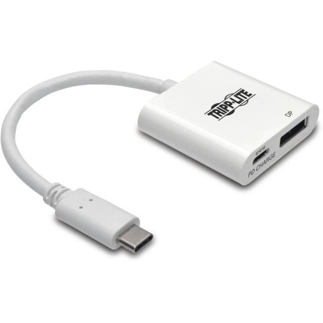 The U444-06N-DP-C USB 3.1 Type-C to DisplayPort Adapter Converter supports USB DisplayPort Alternate Mode for displaying audio/video on a DisplayPort monitor or projector via your computer, laptop or tablets USB-C port. Its an ideal tool for multitasking, editing documents, giving presentations at trade shows and conferences, or watching movies and playing video games. No software, drivers or external power supply is needed. Connect the USB-C to DP adapters USB-C plug to the USB-C port on your device. Then, connect the adapters DisplayPort to a monitor using a DP cable (such as Tripp Lites P580-Series) to enjoy full DP video and audio. The U444-06N-DP-C supports Ultra High Definition (UHD) video resolutions up to 3840 x 2160 (4K x 2K) at 60 Hz. The USB-C PD charging port supports power input up to 20V 3A (60W). The U444-06N-DP-C powers the device that its plugged into by connecting the PD charging port to a USB-C wall charger. USB Type-C and USB-C are trademarks of USB Implementers Forum.   Plug-and-play-no software, drivers or power supply required  Supports video resolutions up to 3840 x 2160 (4K x 2K) @ 60 Hz  PD charging port connects to wall charger to power connected device  PD charging port supports power input up to 20V 3A (60W)  Supports USB DisplayPort Alternate Mode for transmitting audio/video