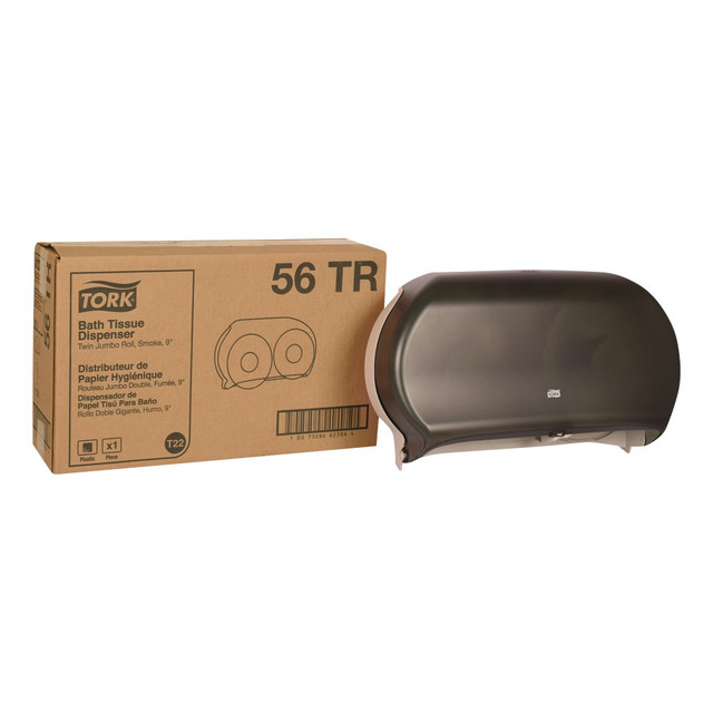 ESSITY PROFESSIONAL HYGIENE NORTH AMERICA LLC 56TR Tork Twin Jumbo Roll Bath Tissue Dispenser, Smoke Gray ESSITY PROFESSIONAL HYGIENE NORTH AMERICA LLC 56TR Tork Twin Jumbo Roll Bath Tissue Dispenser, Smoke Gray
