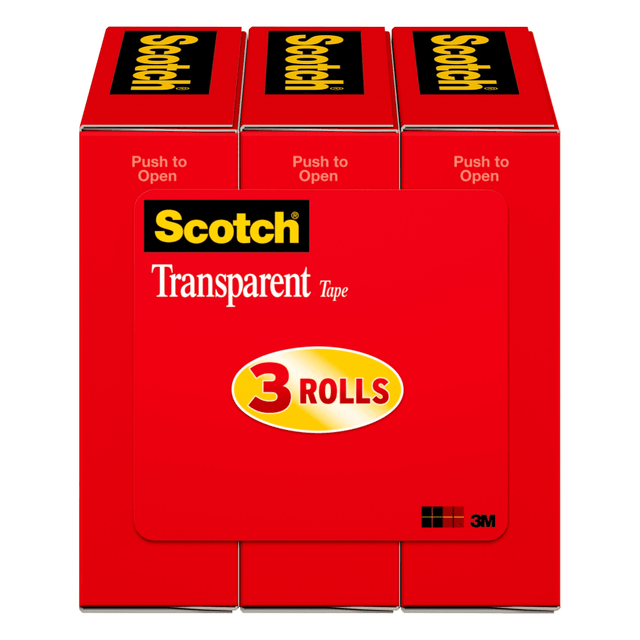 3M CO 600K3 Scotch Transparent Tape, 3/4 in x 1000 in, 3 Tape Rolls, Clear, Home Office and School Supplies