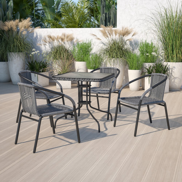 FLASH FURNITURE 4TLH037GY  Rattan Indoor/Outdoor Restaurant Stack Chairs, Gray, Pack Of 4 Chairs