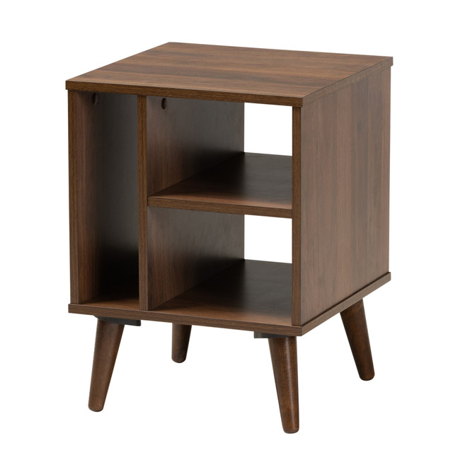 WHOLESALE INTERIORS, INC. 2721-9863 Baxton Studio Mid-Century Modern End Table, 20-1/2inH x 15-1/2inW x 15-1/2inD, Walnut WHOLESALE INTERIORS, INC. 2721-9863 Baxton Studio Mid-Century Modern End Table, 20-1/2inH x 15-1/2inW x 15-1/2inD, Walnut