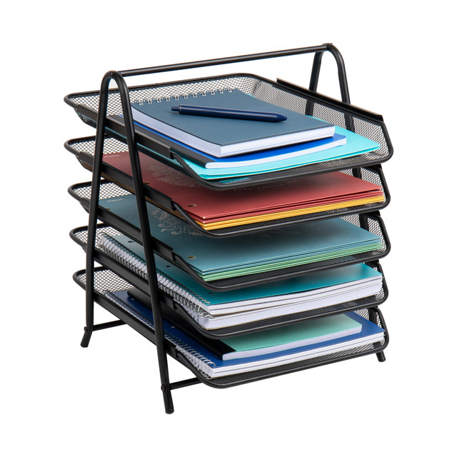 EMS MIND READER LLC 5TPAPER-BLK Mind Reader 5-Tier Paper Tray Desktop Organizer Metal Mesh, 14-1/2inH x 14inW x 11-3/4in L, Black
