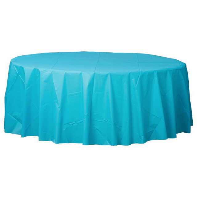 AMSCAN 77017.54  77017 Solid Round Plastic Table Covers, 84in, Caribbean Blue, Pack Of 6 Covers