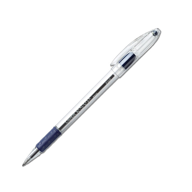 PENTEL OF AMERICA, LTD. BK90-C Pentel R.S.V.P. Ballpoint Pens, Fine Point, 0.7 mm, Clear Barrel, Blue Ink, Pack of12