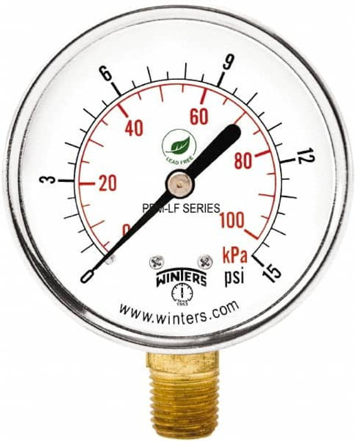 Winters PEM211LF Pressure Gauge: 2-1/2" Dial, 1/4" Thread, NPT, Bottom Mount