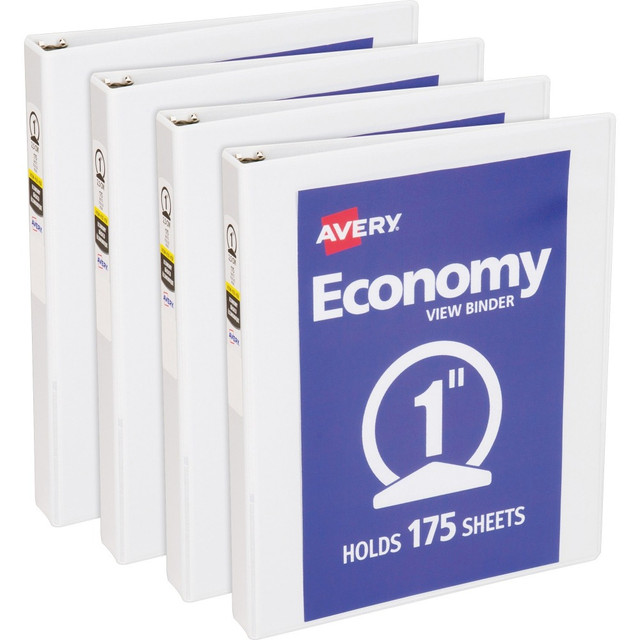 AVERY PRODUCTS CORPORATION 05711BD Avery Economy View Binder, 1in Ring, 8 1/2in x 11in, White, Pack Of 4 AVERY PRODUCTS CORPORATION 05711BD Avery Economy View Binder, 1in Ring, 8 1/2in x 11in, White, Pack Of 4