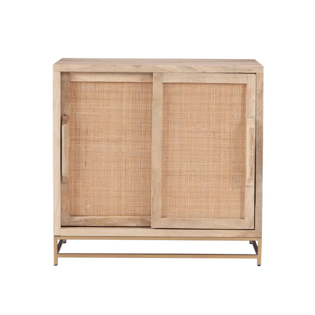 L. POWELL ACQUISITION CORP. ODP2555 Powell Braden 33inW Rattan Cabinet With 2 Doors, Natural/Gold L. POWELL ACQUISITION CORP. ODP2555 Powell Braden 33inW Rattan Cabinet With 2 Doors, Natural/Gold