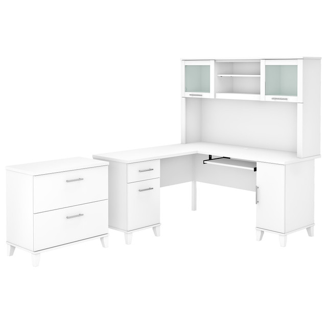 BUSH INDUSTRIES INC. SET008WH Bush Business Furniture Somerset 60inW L-Shaped Corner Desk With Hutch And Lateral File Cabinet, White, Standard Delivery