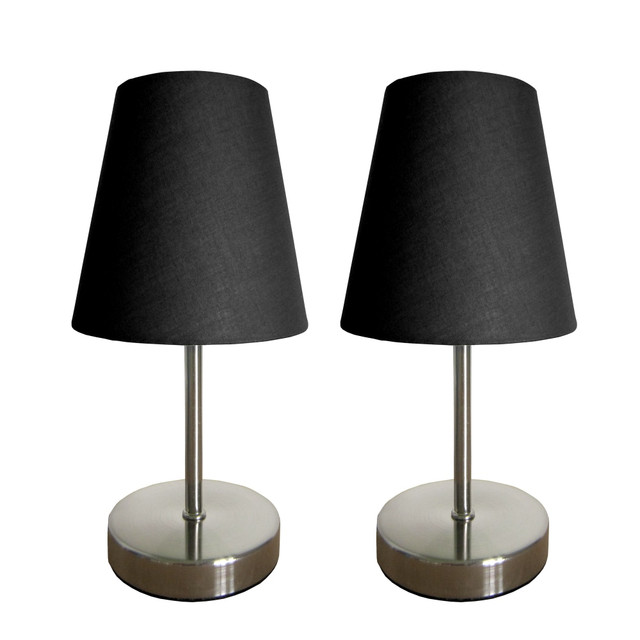 ALL THE RAGES INC Simple Designs LT2013-BLK-2PK  Sand Nickel Mini Basic Table Lamp Set with Black Fabric Shades