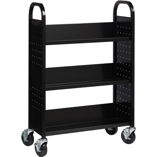 SP RICHARDS Lorell 99933  3-Shelf Single-Sided Steel Book Cart, 46inH x 32inW x 14inD, Black