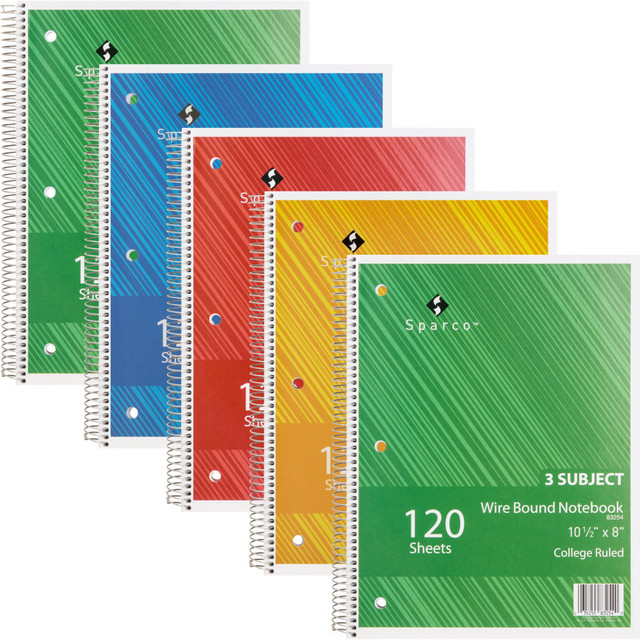 SP RICHARDS 83254BD Sparco Wire-Bound Notebooks, 8in x 10.5in, College Ruled, 120 Sheets, Assorted, Pack Of 6 SP RICHARDS 83254BD Sparco Wire-Bound Notebooks, 8in x 10.5in, College Ruled, 120 Sheets, Assorted, Pack Of 6