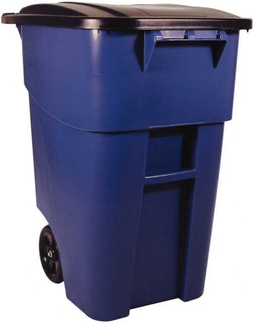Rubbermaid FG9W2700BLUE Rollout Recycling Container/Trash Can: 50 gal, Square, Blue