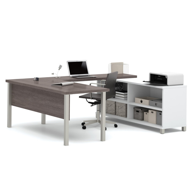 BESTAR INC. 120881-47 Bestar Pro-Linea 72inW U-Shaped Executive Computer Desk With Metal Legs, Bark Gray